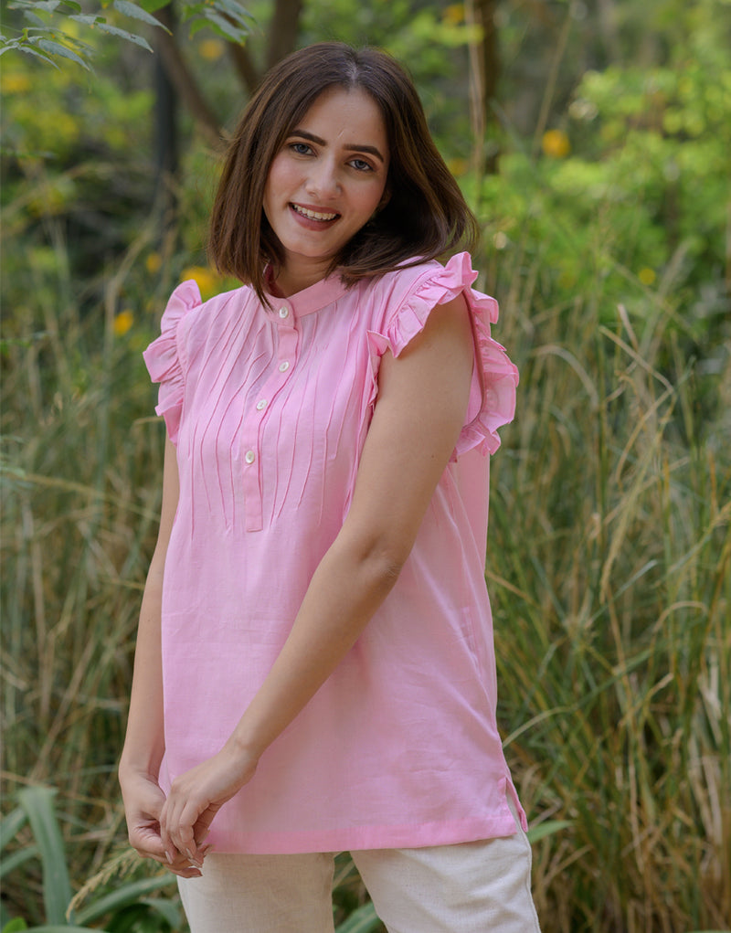 Shop Bubble Pink Ruffle Top Online - B-433-XS