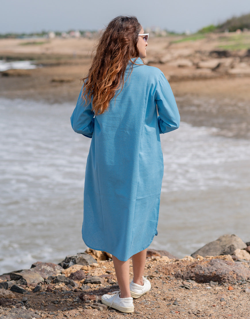 Calm blue Shirt Dress