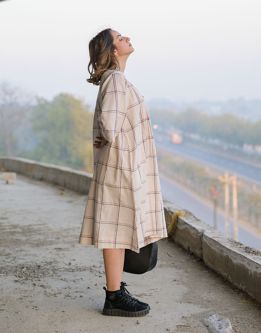 Checkered Charm Cream Dress