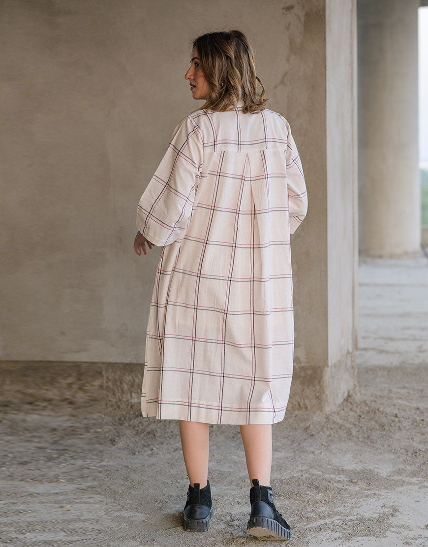 Checkered Charm Cream Dress