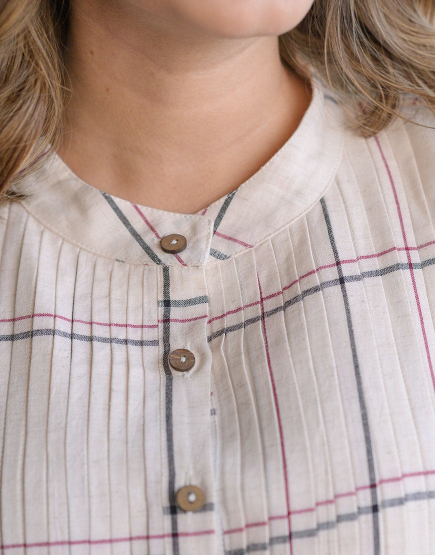 Checkered Charm Cream Dress