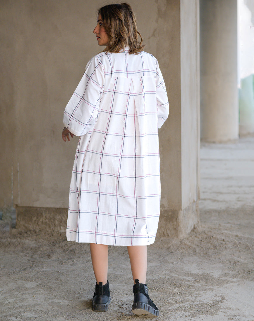 Checkered Charm Cream Dress