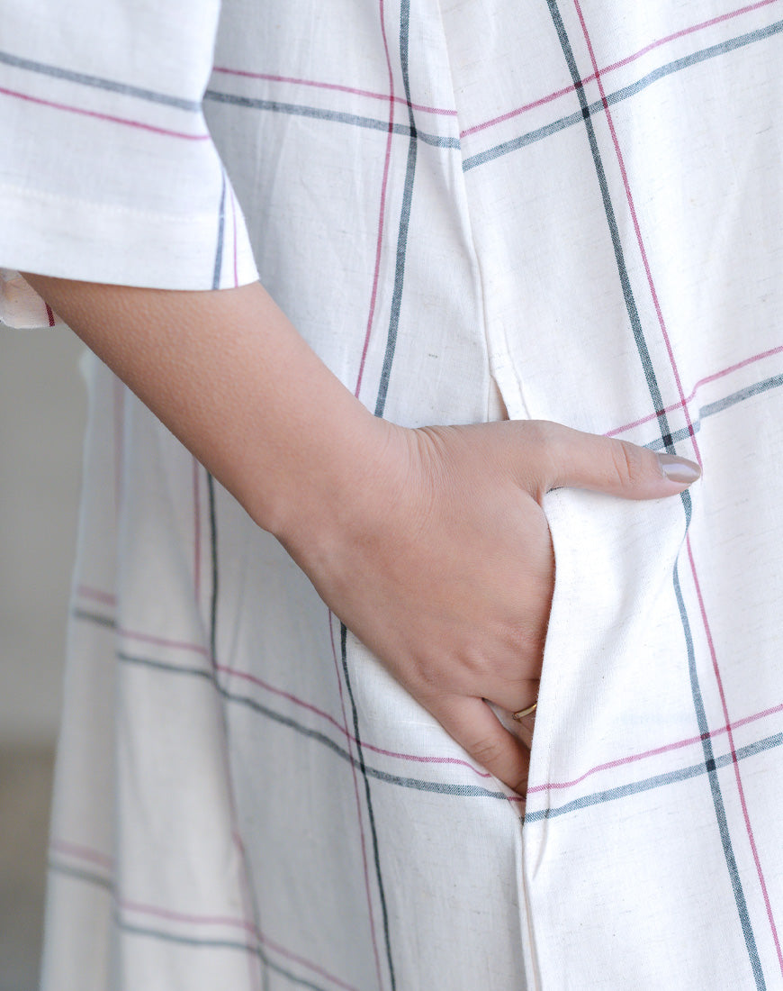 Checkered Charm Cream Dress