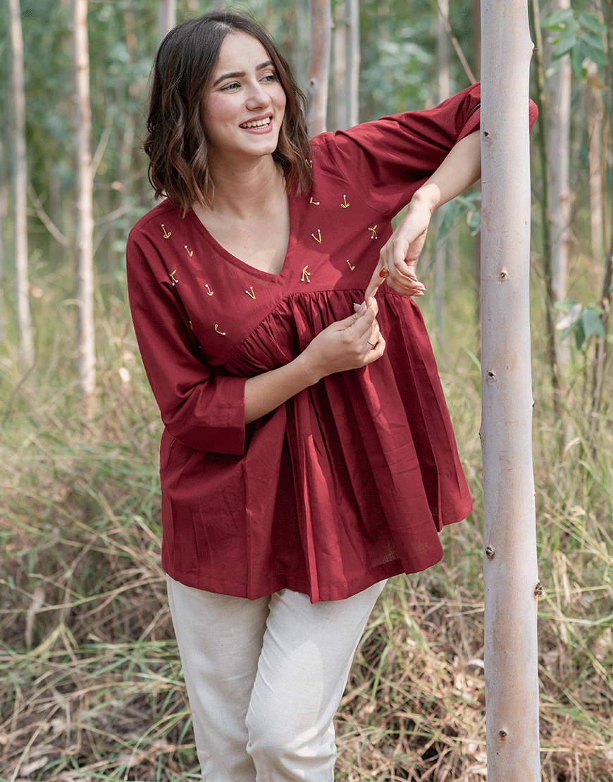 Cherry Red Embroidered Top