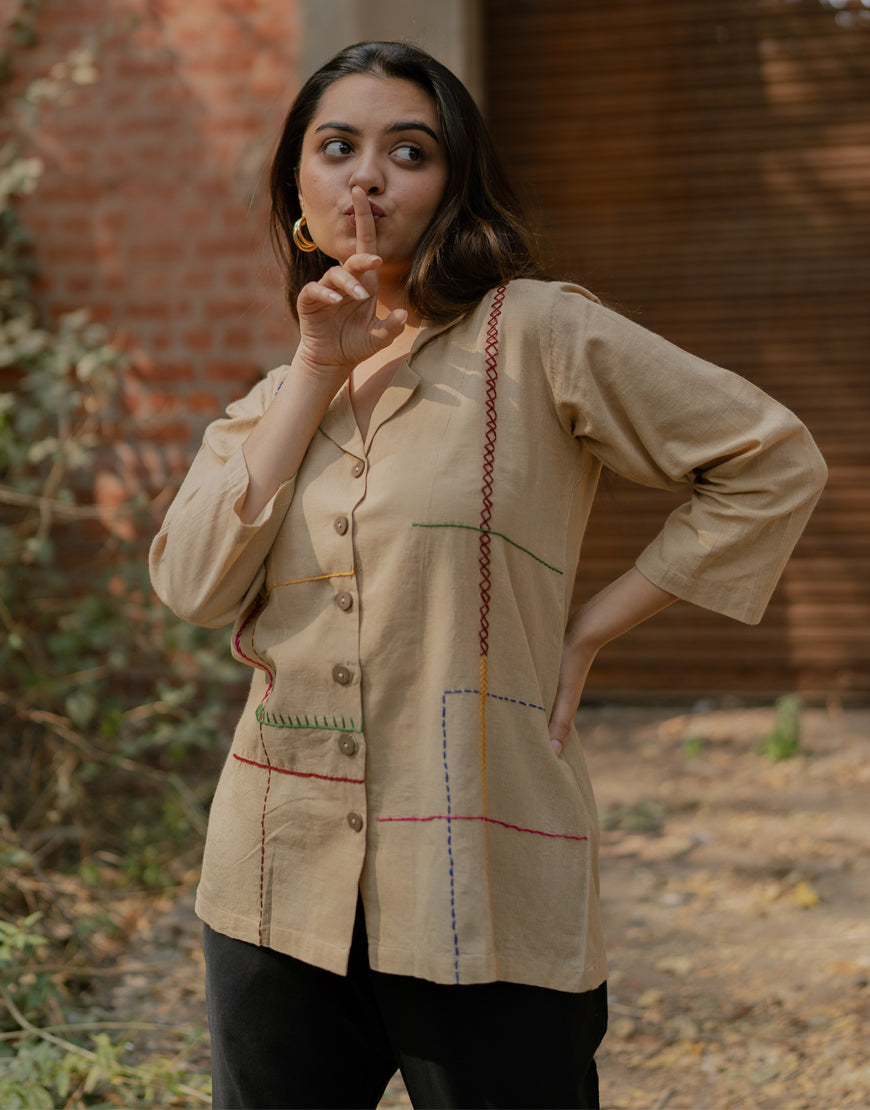 Chickoo Embroidered Shirt