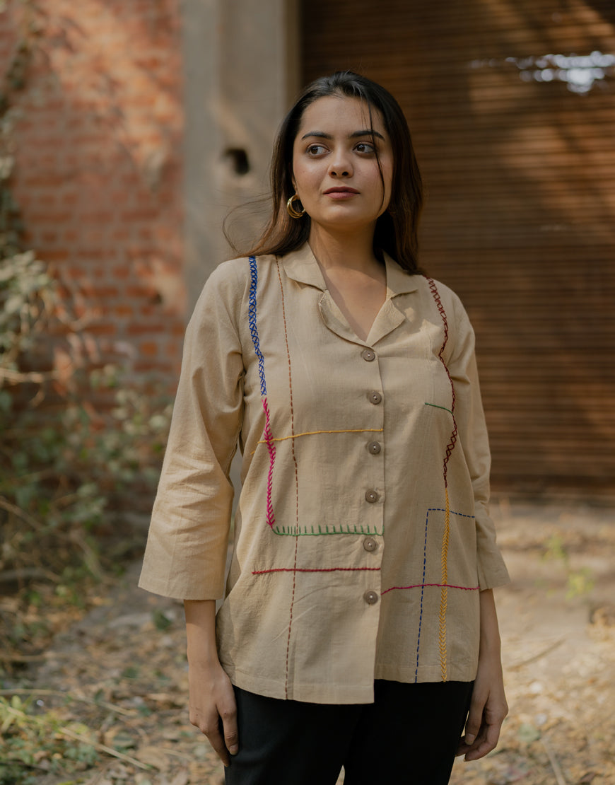 Chickoo Embroidered Shirt