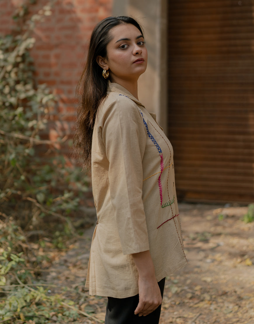 Chickoo Embroidered Shirt