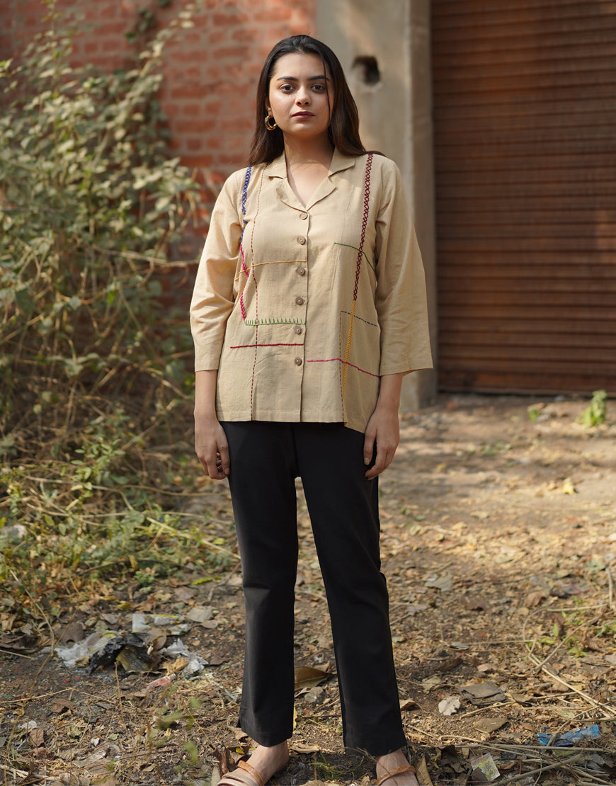 Chickoo Embroidered Shirt