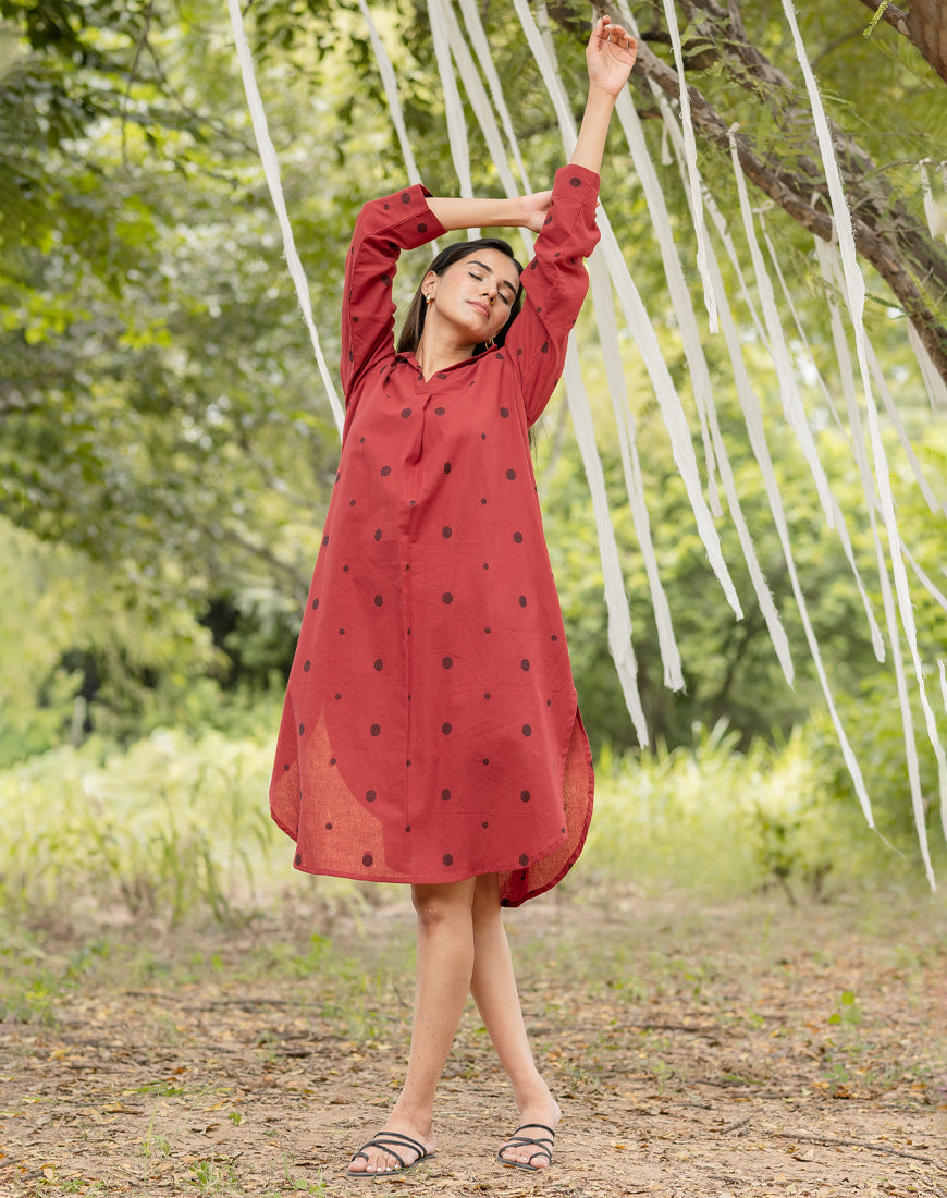 Red Code Red Dress | Handloom Cotton Dress for Women | Babli