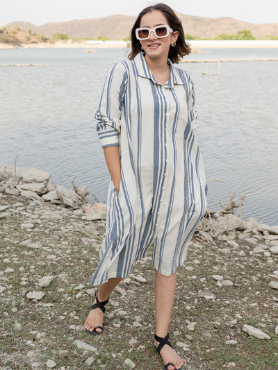 Creamy Blue Shirt Dress