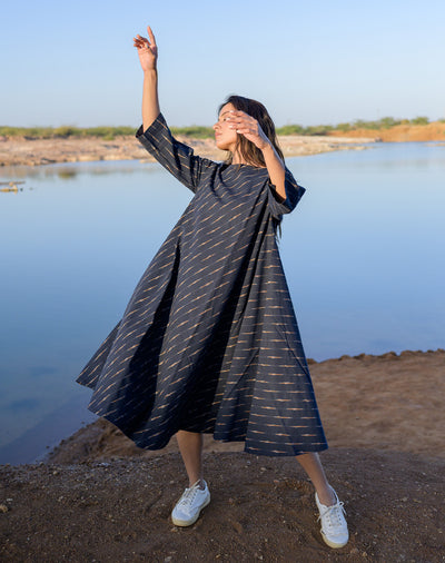 Deep Blue Ikkat Dress