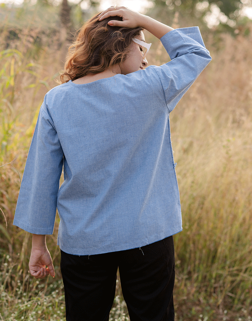 Denim Blue Ripped Top