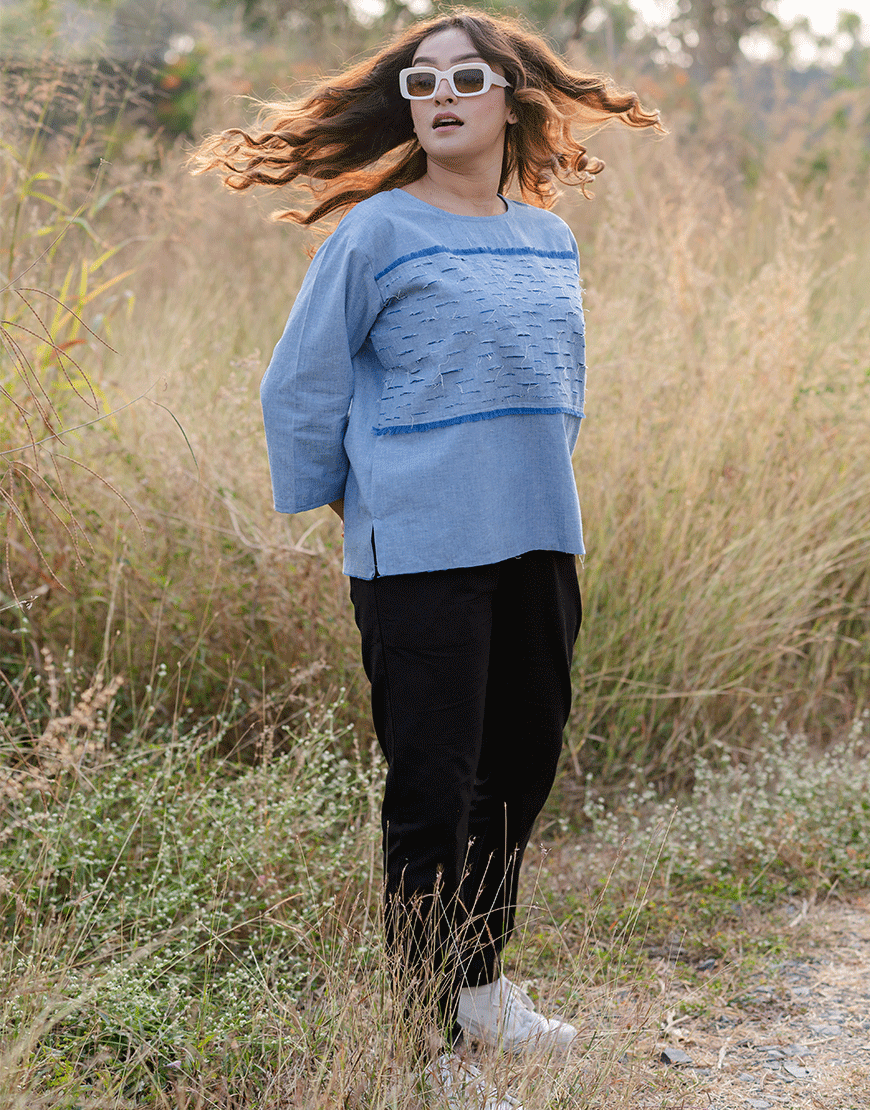 Denim Blue Ripped Top