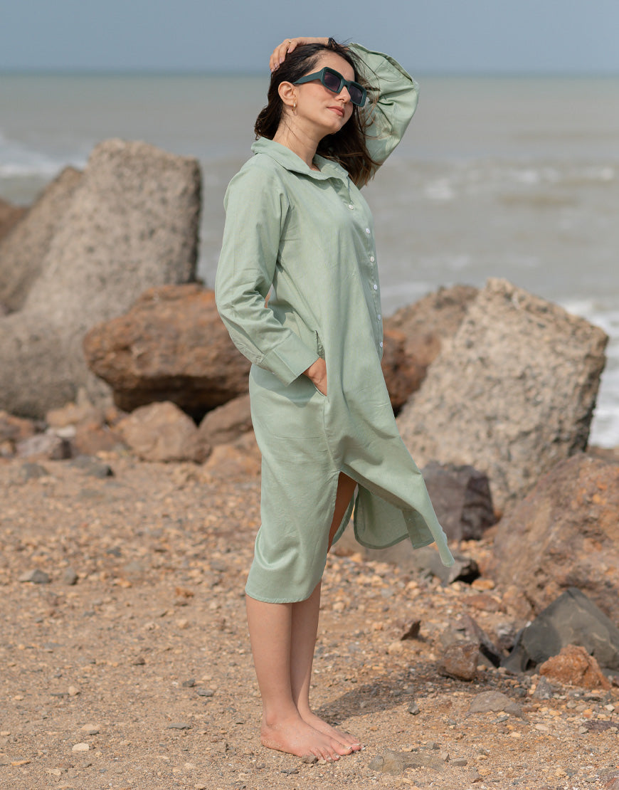 Earthy Green Shirt Dress