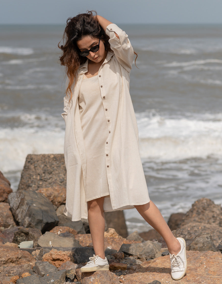 Eggshell Cream Shirt Dress