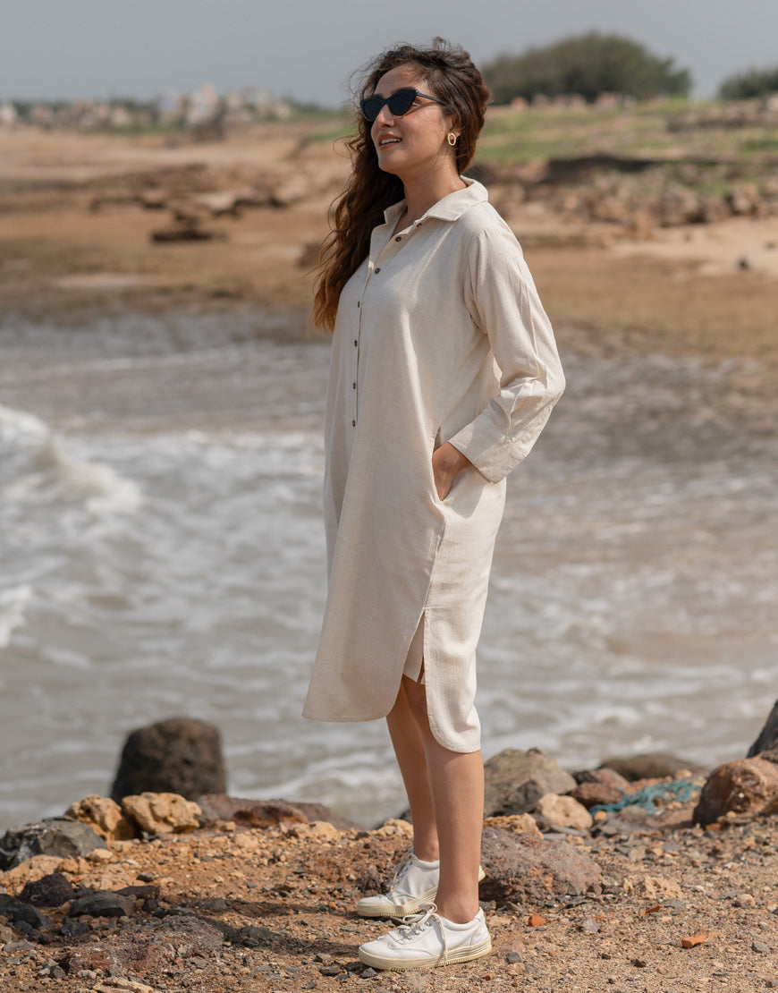 Eggshell Cream Shirt Dress