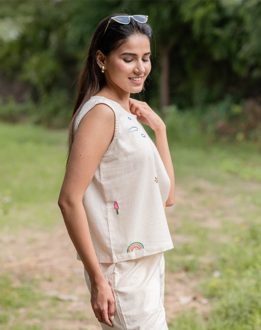 Khadi Cream Crop Top