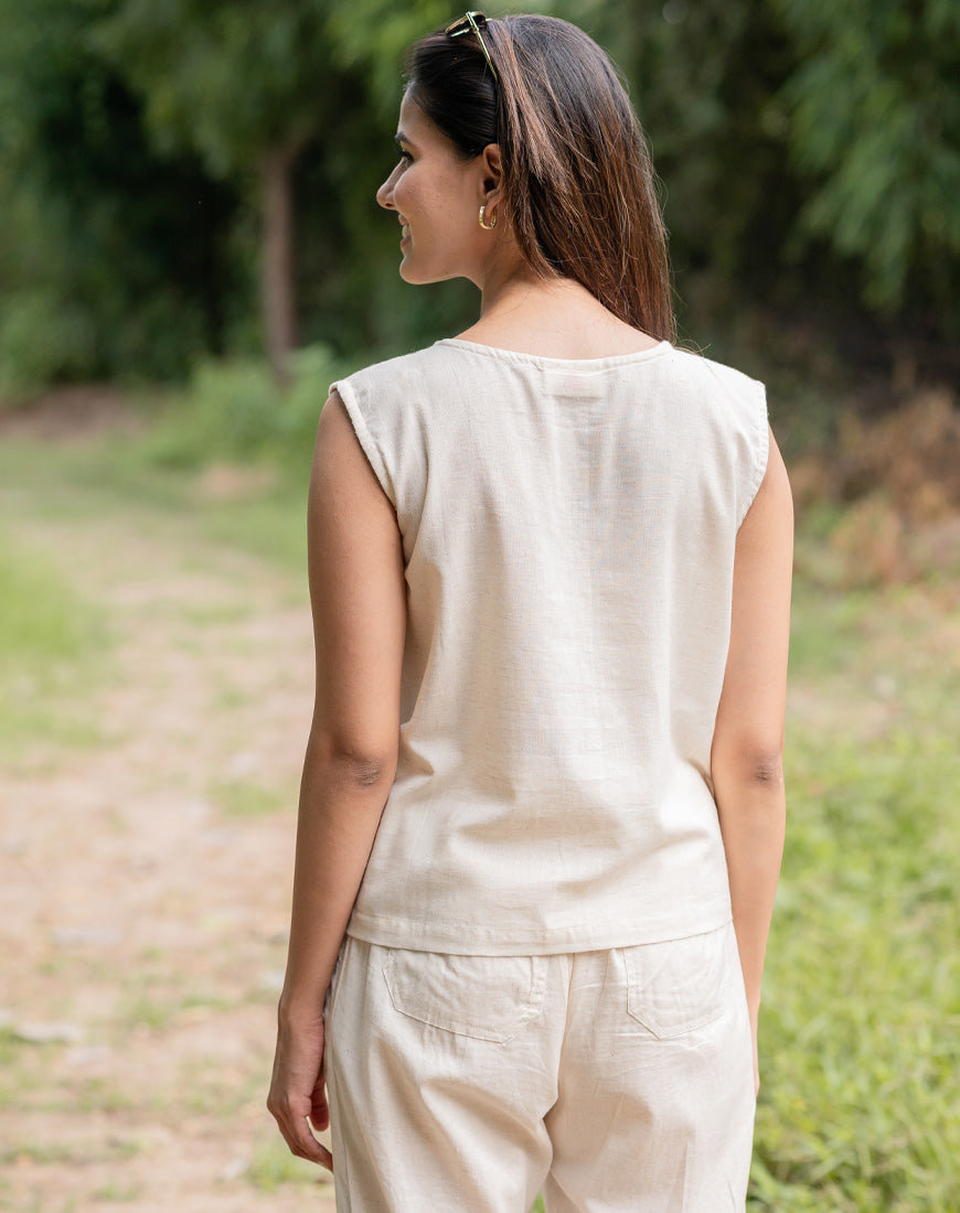 Khadi Cream Crop Top