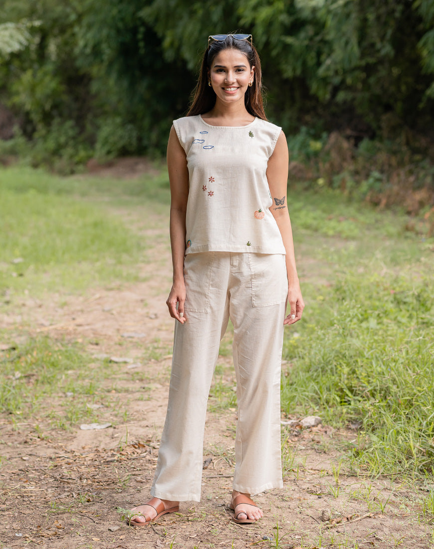 Khadi Cream Crop Top