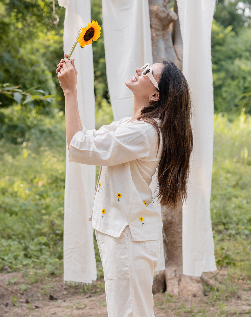 Khadi Cream Sunflower Shirt
