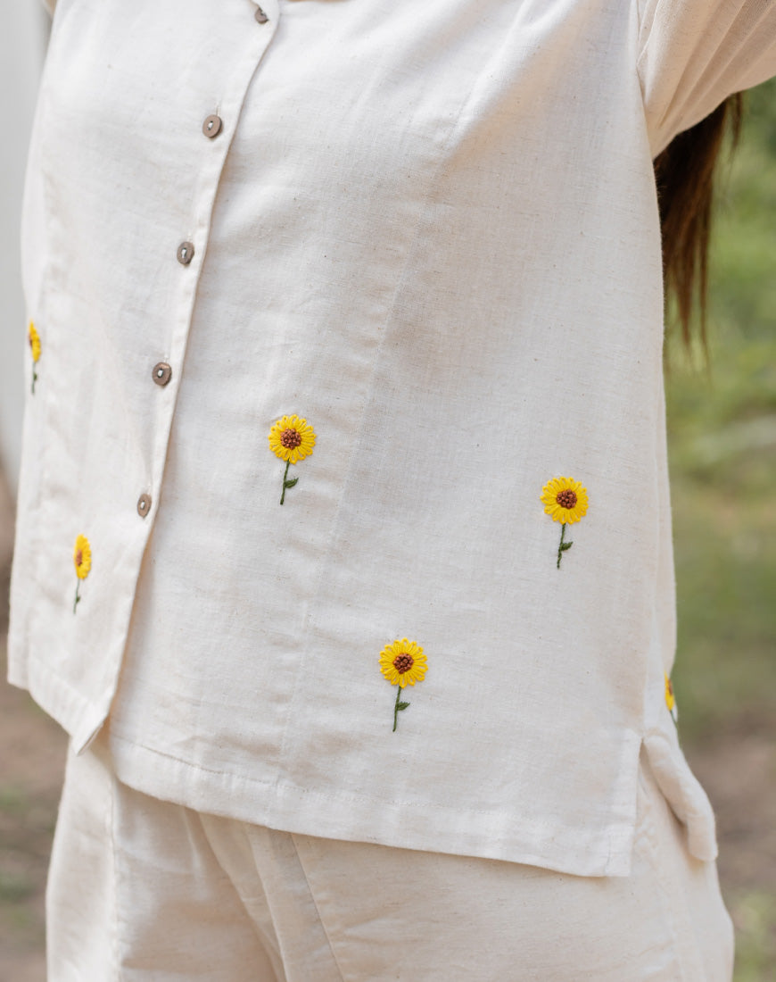 Khadi Cream Sunflower Shirt