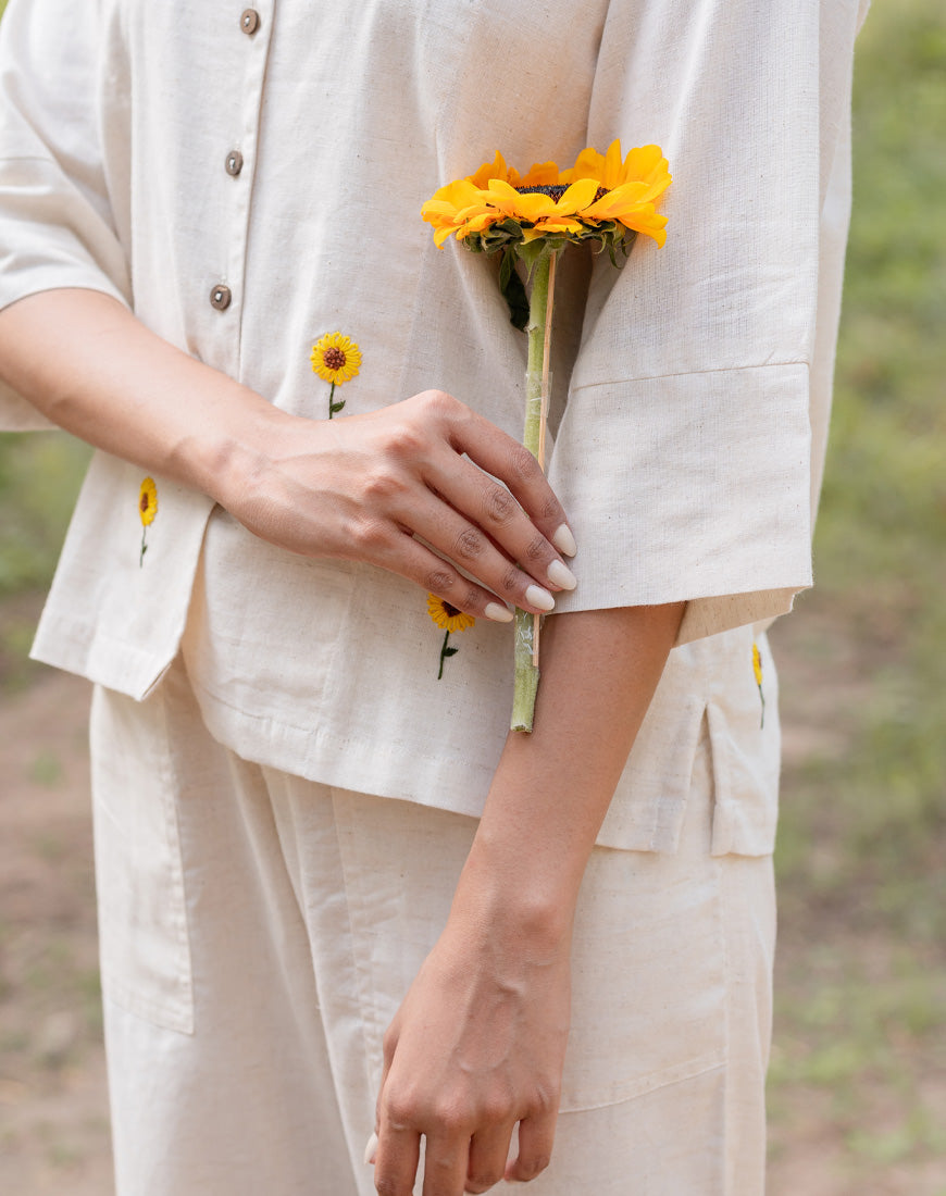 Khadi Cream Sunflower Shirt
