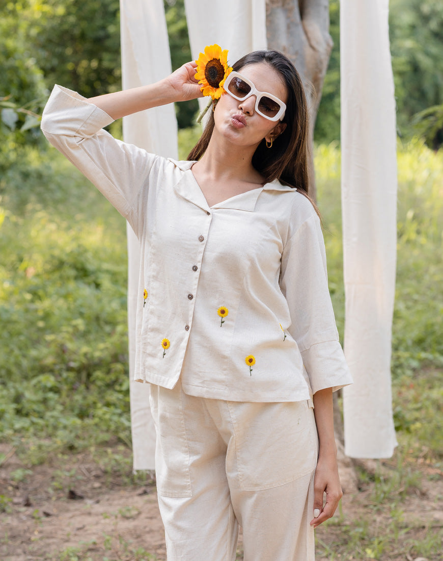 Khadi Cream Sunflower Shirt