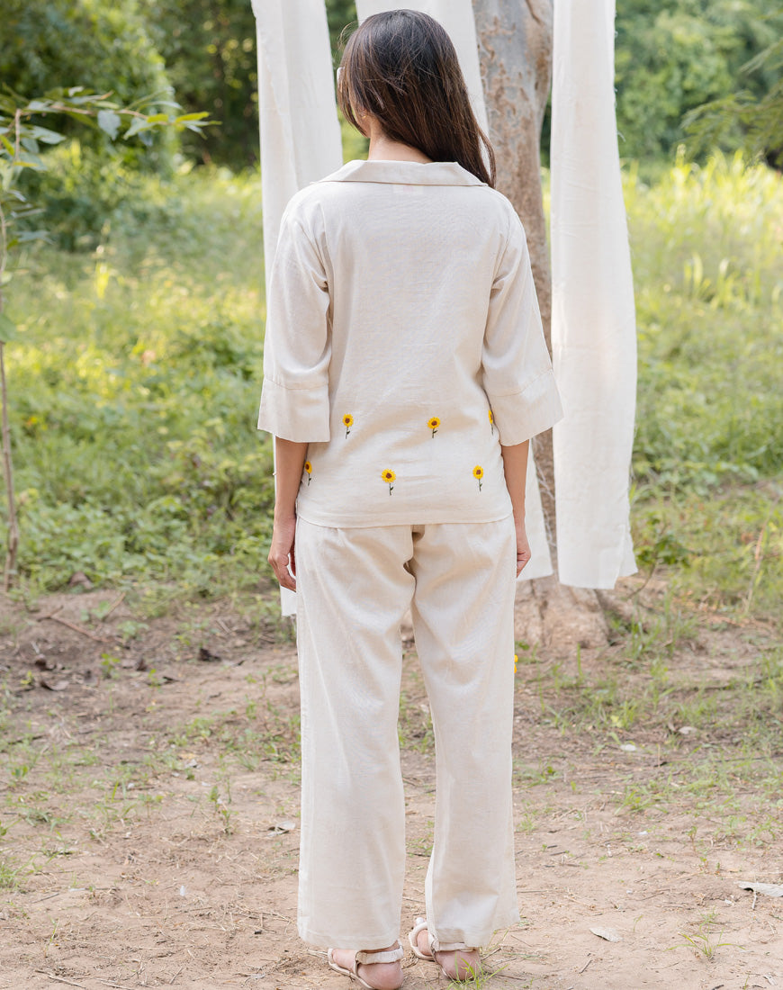 Khadi Cream Sunflower Shirt