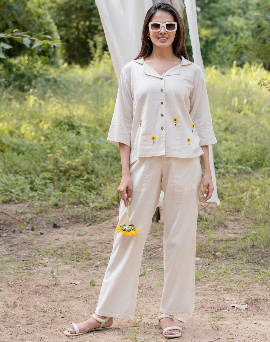 Khadi Cream Sunflower Shirt