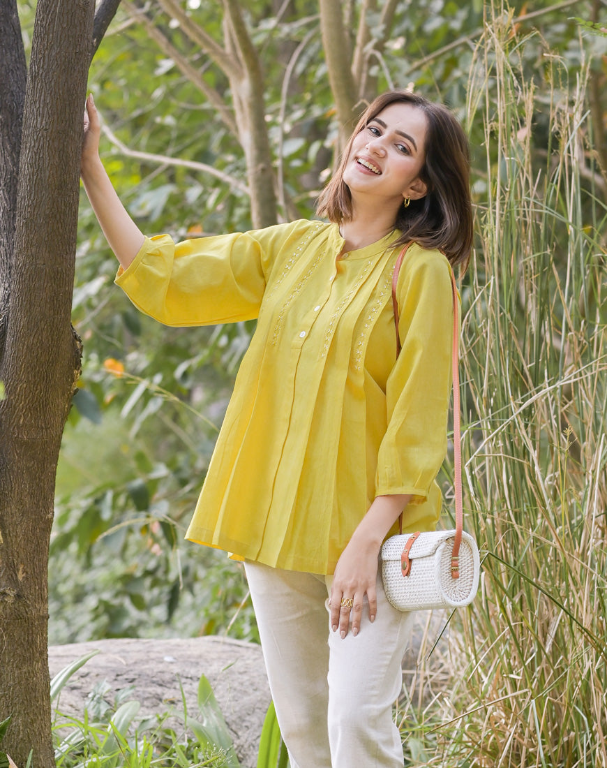 Lemon Yellow Embroidered Top