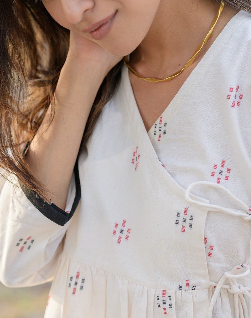Malai White Angrakha Top