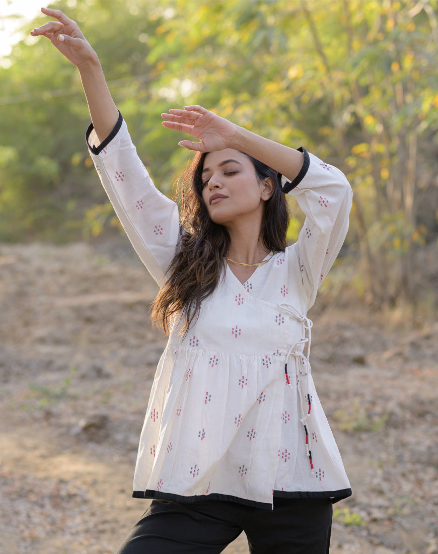Malai White Angrakha Top