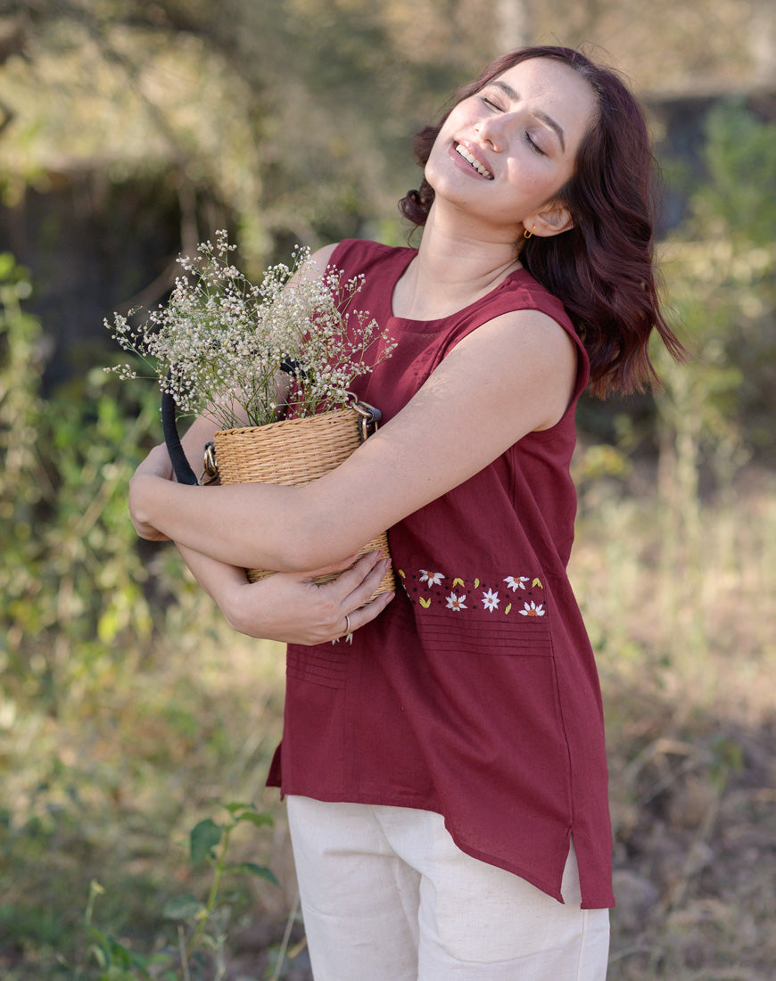 Maroon Maroon Muse Top | Handloom Cotton Top for Women | Babli