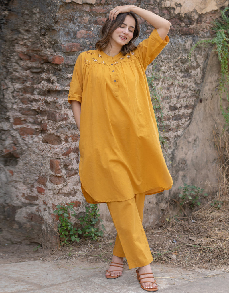Girl Tiny Bloom Printed Coord Set- Mustard