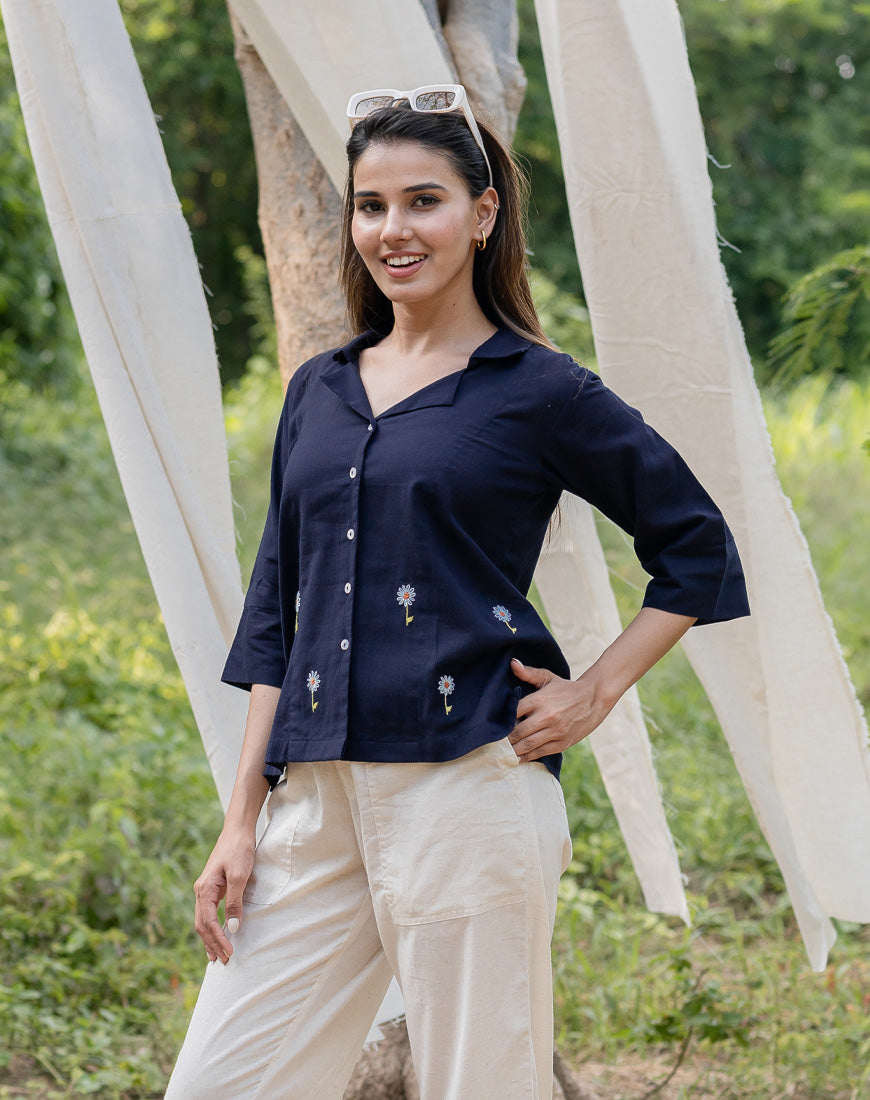 Navy Blue Sunflower Shirt