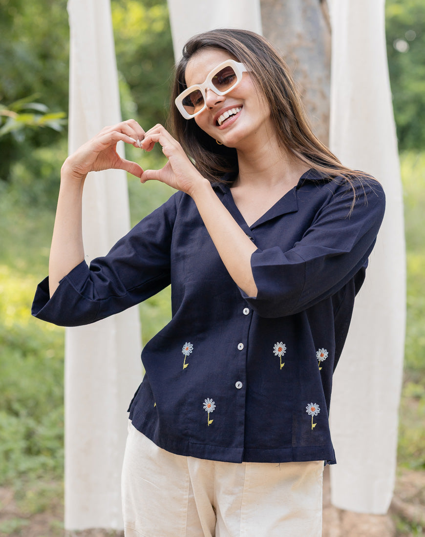 Navy Blue Sunflower Shirt