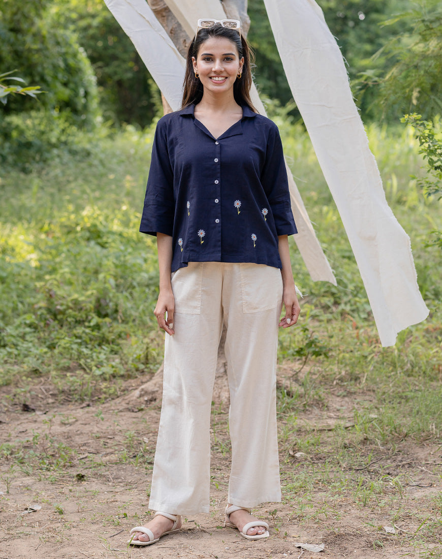 Navy Blue Sunflower Shirt