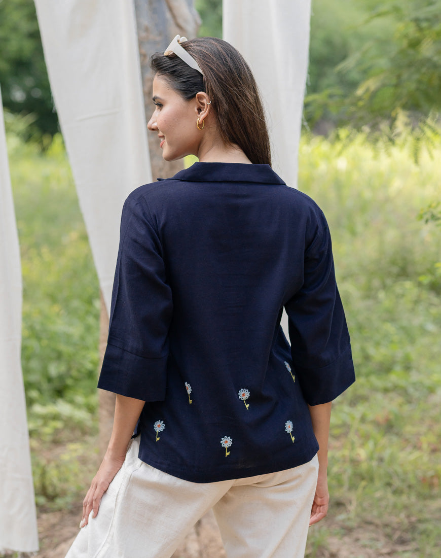 Navy Blue Sunflower Shirt