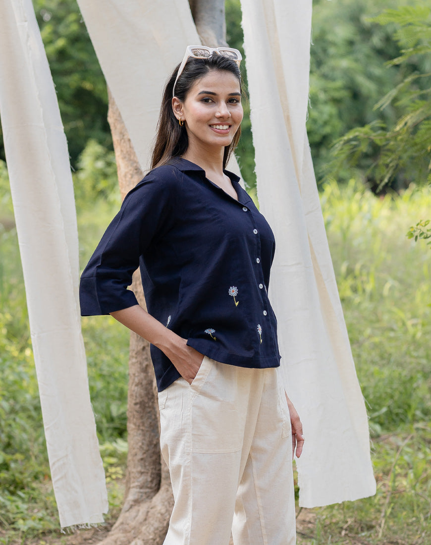 Navy Blue Sunflower Shirt