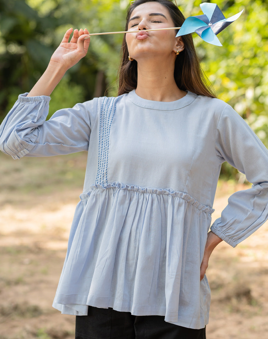Pastel Blue Peplum Top