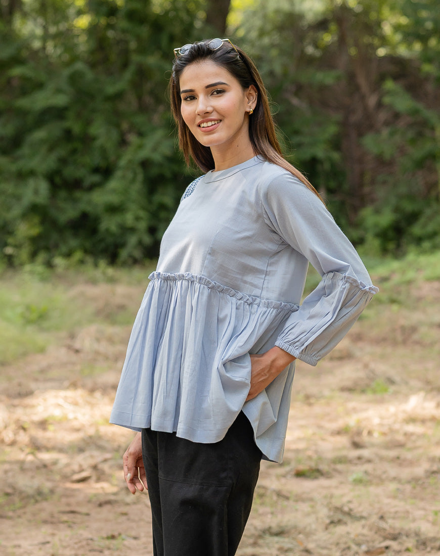 Pastel Blue Peplum Top
