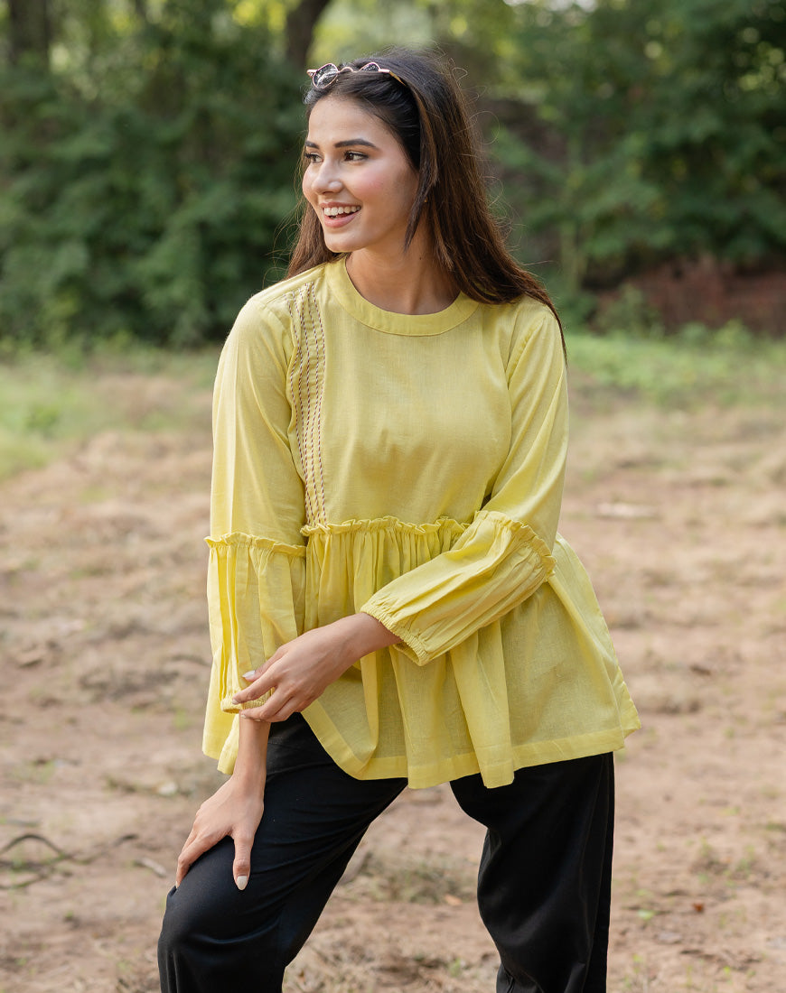 Pastel Yellow Peplum Top