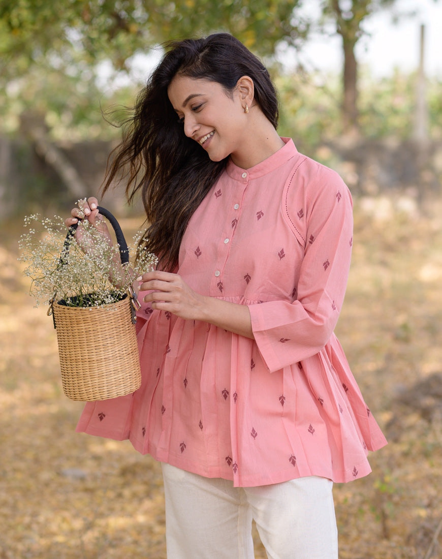 Peach Weave Peplum Top