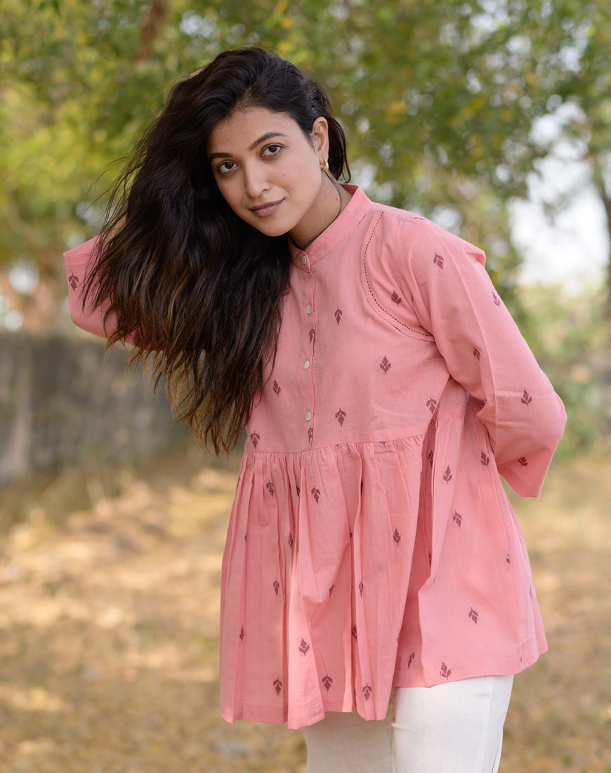 Peach Weave Peplum Top