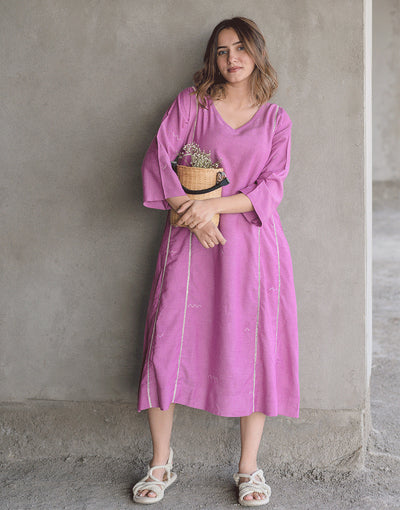 Plum Petal Embroidered Dress