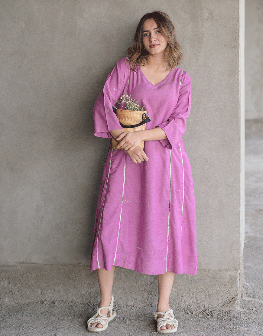 Plum Petal Embroidered Dress
