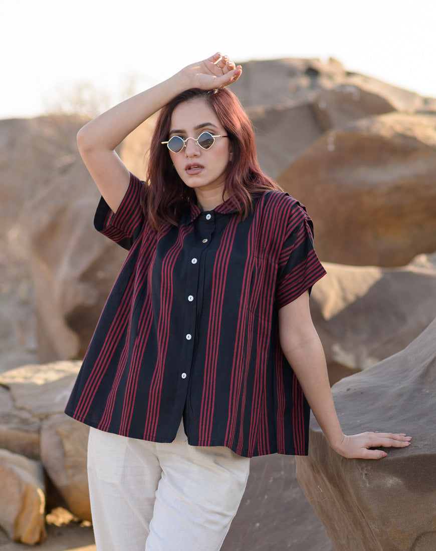 Red Over Black Shirt