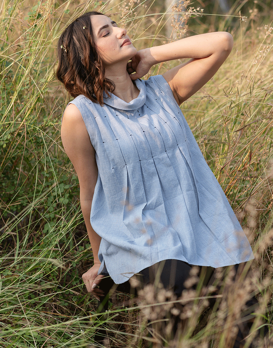 Soft Blue Smock Top