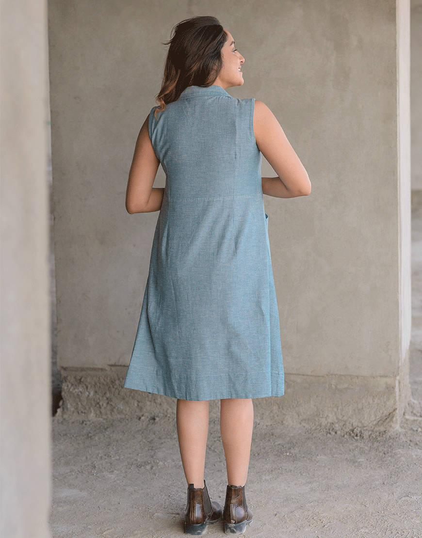 Stonewashed Blue Embroidered Dress