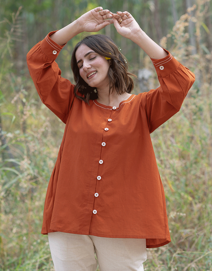 Tangerine Embroidered Top